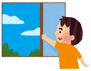 窓を開けて換気をするイラスト