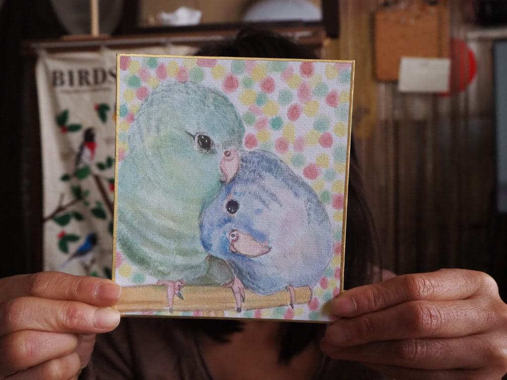 恋人ののんたんが描いたキチジローくんとオチャマルくんの水彩画イラスト。